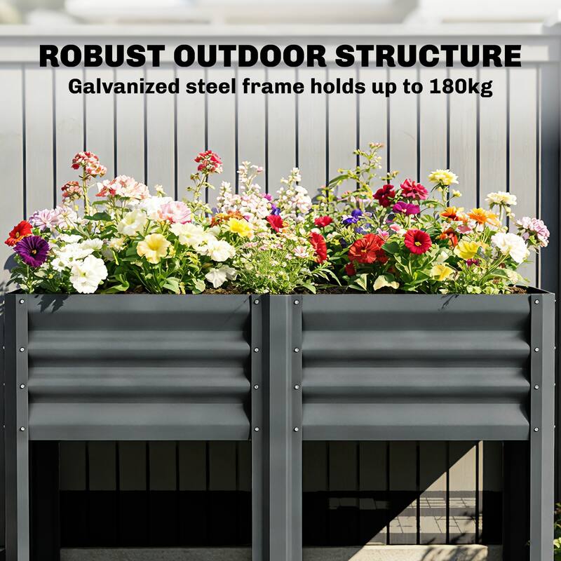Outsunny Galvanized Steel Raised Garden Bed with Storage Shelf and Bed Liner, Elevated Planter Box with Legs