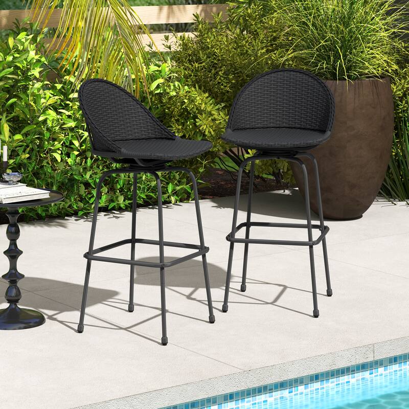 Gymax Rattan Swivel Barstools Set of 2 w/ Curved Back & Heavy-Duty