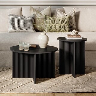 Round Fluted Nesting Coffee Table - 2 Piece Modern Coffee Table Set ...