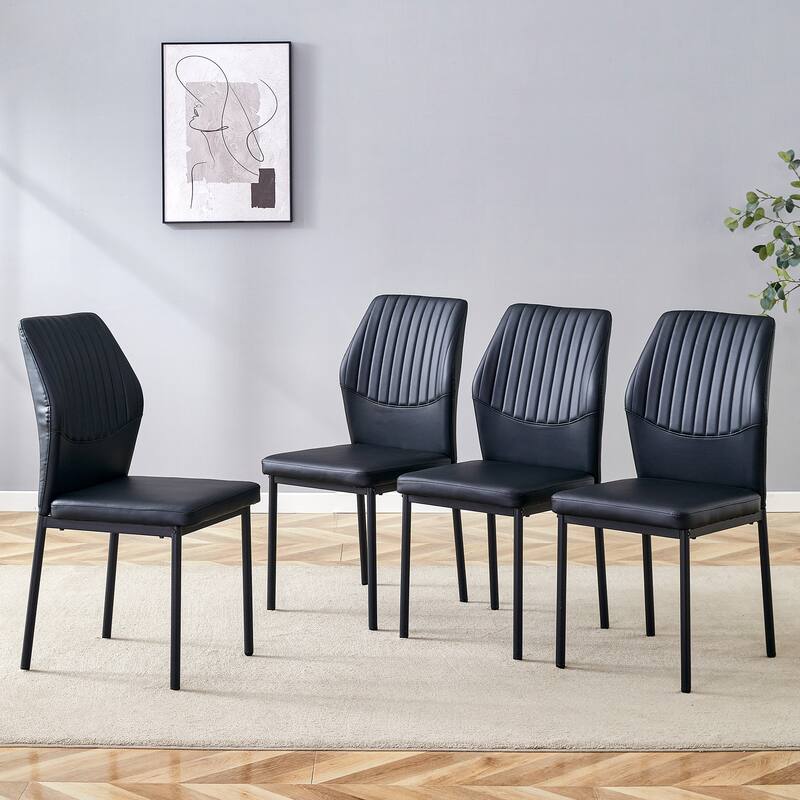 Modern 4 Piece PU Dining Chair Set with Backrest, Metal Legs, Cushions for Dining Room Kitchen Bedroom Living Room