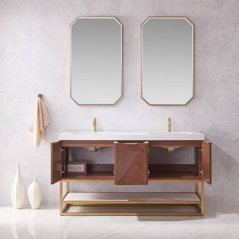Mahon Double Bath Vanity with Composite Stone Top and Mirror