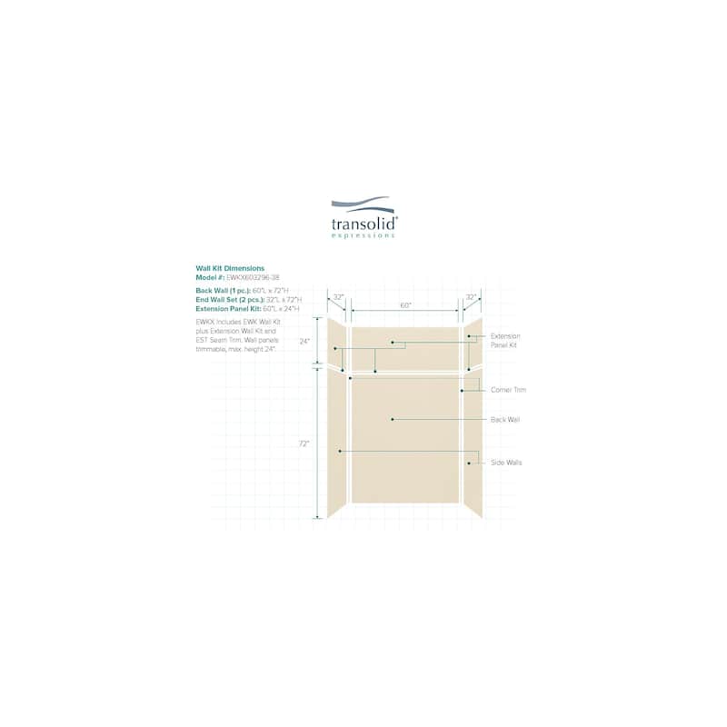 Transolid Expressions 32-in X 60-in X 96-in Glue to Wall Shower/Walls - 60" x 32" x 96"