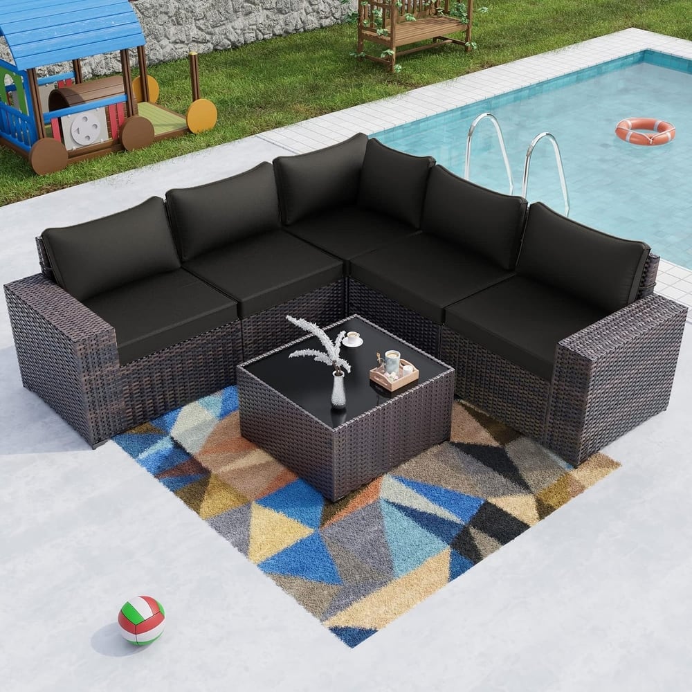 Outdoor Patio Furniture Set, All Weather PE Wicker Sectional Conversion Sofa set with Firepit(Optional)