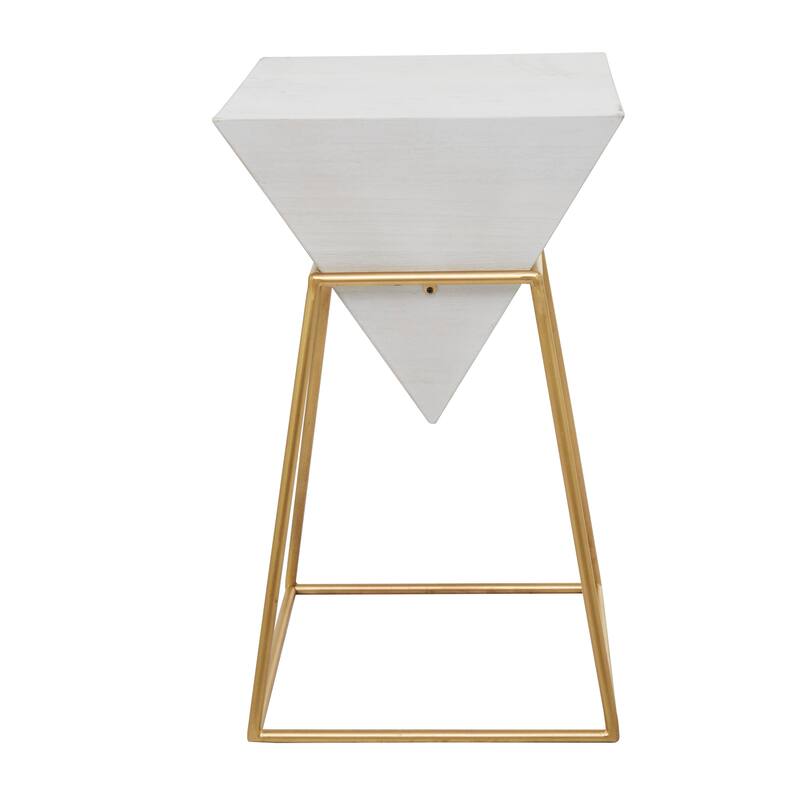 Minimalist Wood Inverted Pyramid Geometric Accent Table with Metal Stand - White or Black