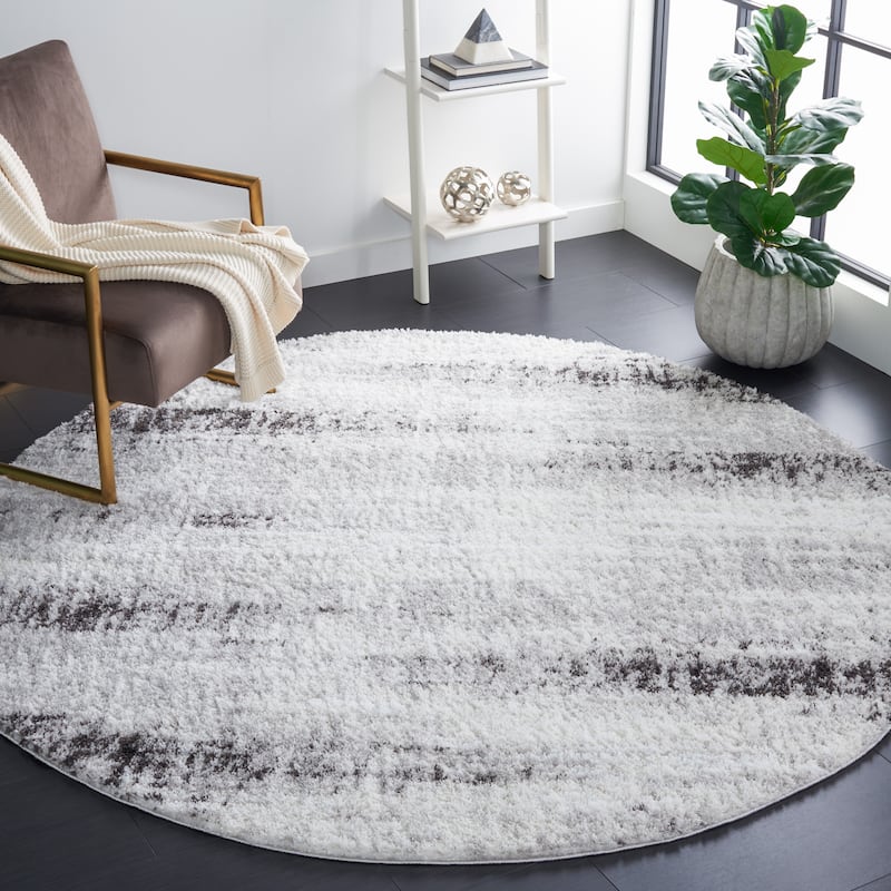 SAFAVIEH Berber Shag Marjanna Modern 1.25-inch Thick Rug - 7' Round - Grey/Dark Grey
