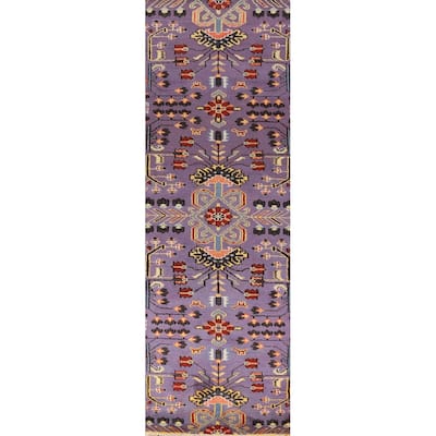 Hand Knotted Oriental 100% Wool Carpet Transitional All-Over Purples Oushak Runner Rug - 9' 10'' X 2' 7''