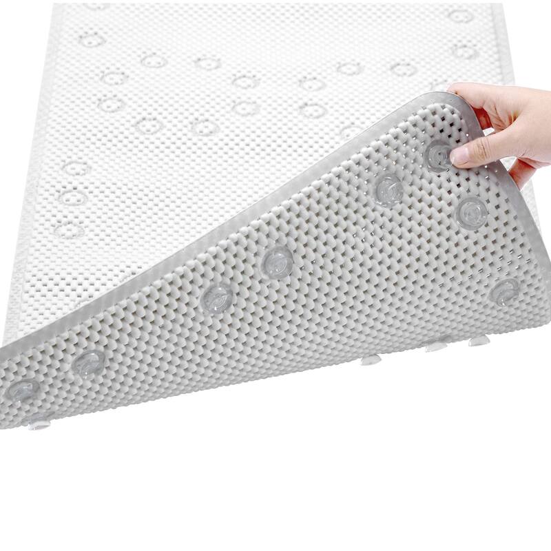 White Non-Slip Foam Bathtub Shower Mat With Suction Cups - 36" x 17"