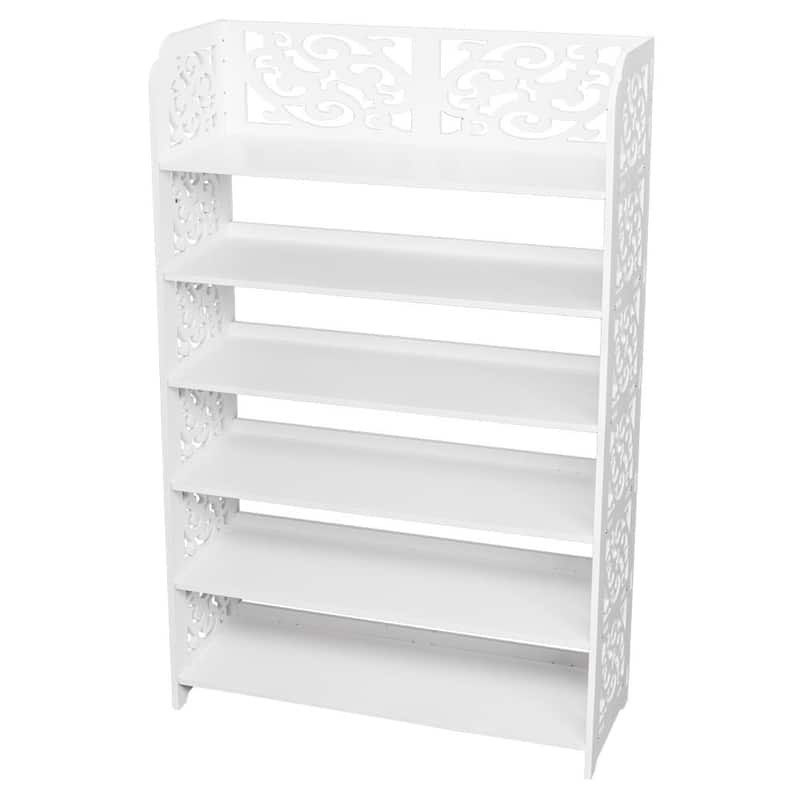 6 Tiers Shoes Rack Storage Organizer Wood-Plastic Board Shoe Tower Free Standing - White