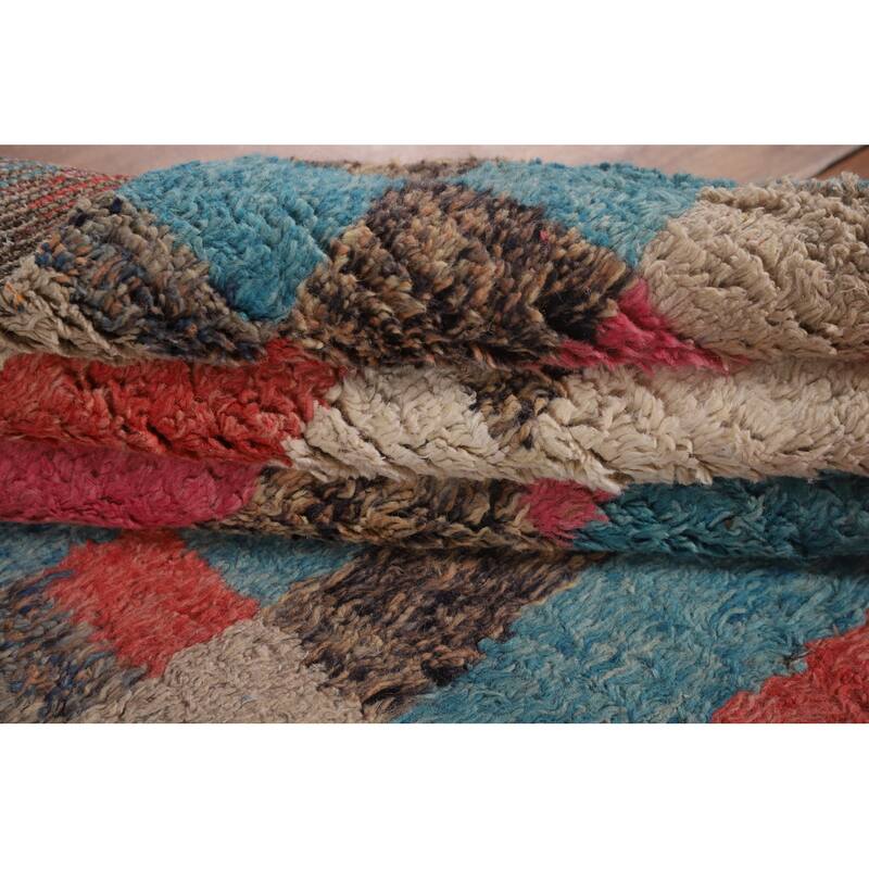Plush Moroccan Geometric Area Rug Handmade Wool Carpet - 7'10" x 10'7"
