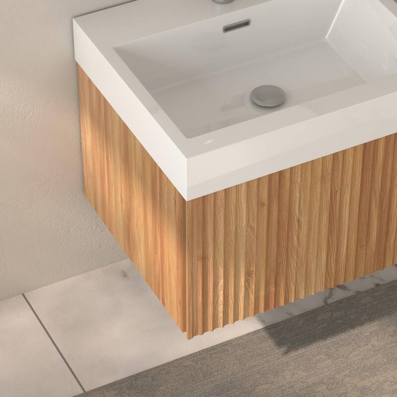 GDF Studio - Alexender Minimalist Design Wall-Mounted Floating Bathroom Vanity with Integrated Basin and Beveled-Edge Handles