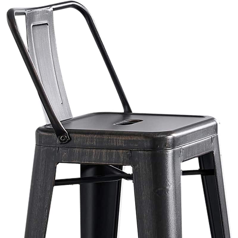 2-Piece 30" Industrial Bar Stool Set - Distressed Black with Bucket Back