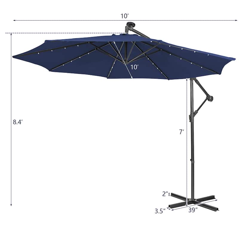 10 FT Patio Umbrella Powered Offset Umbrella with 32 LED Lights