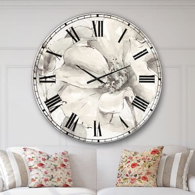 Designart 'Indigold Grey Peonies IV' Farmhouse Oversized Wall CLock