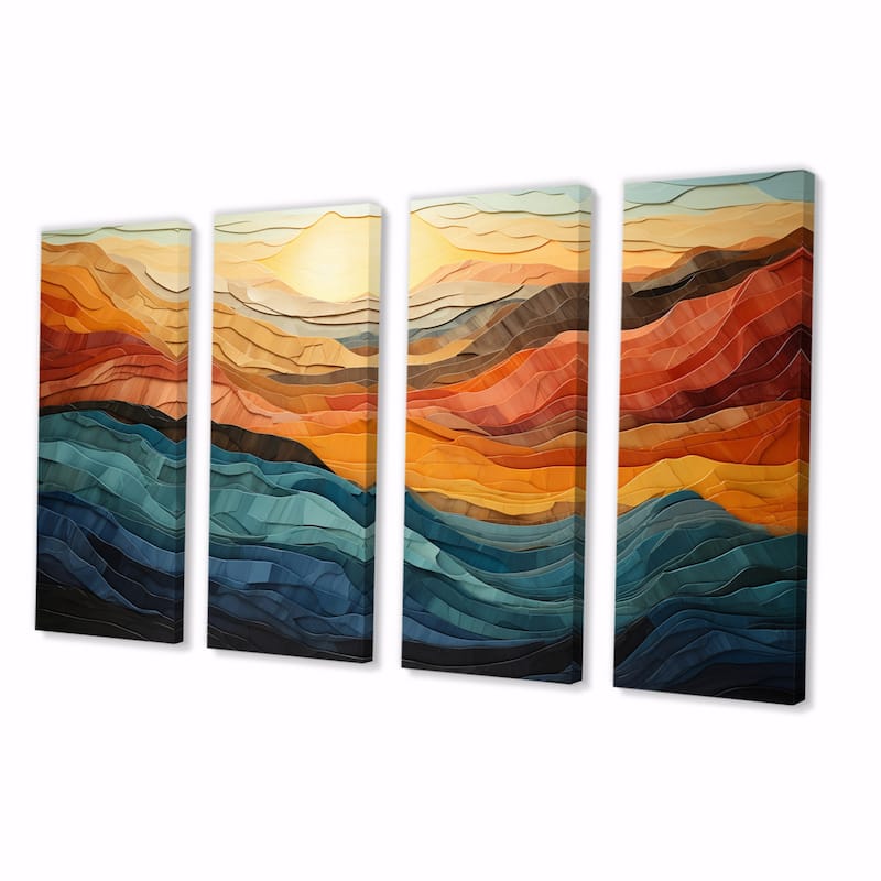 Designart "Coral Teal Bold Mountains Landscape" Modern Multipanel Canvas Wall Art set