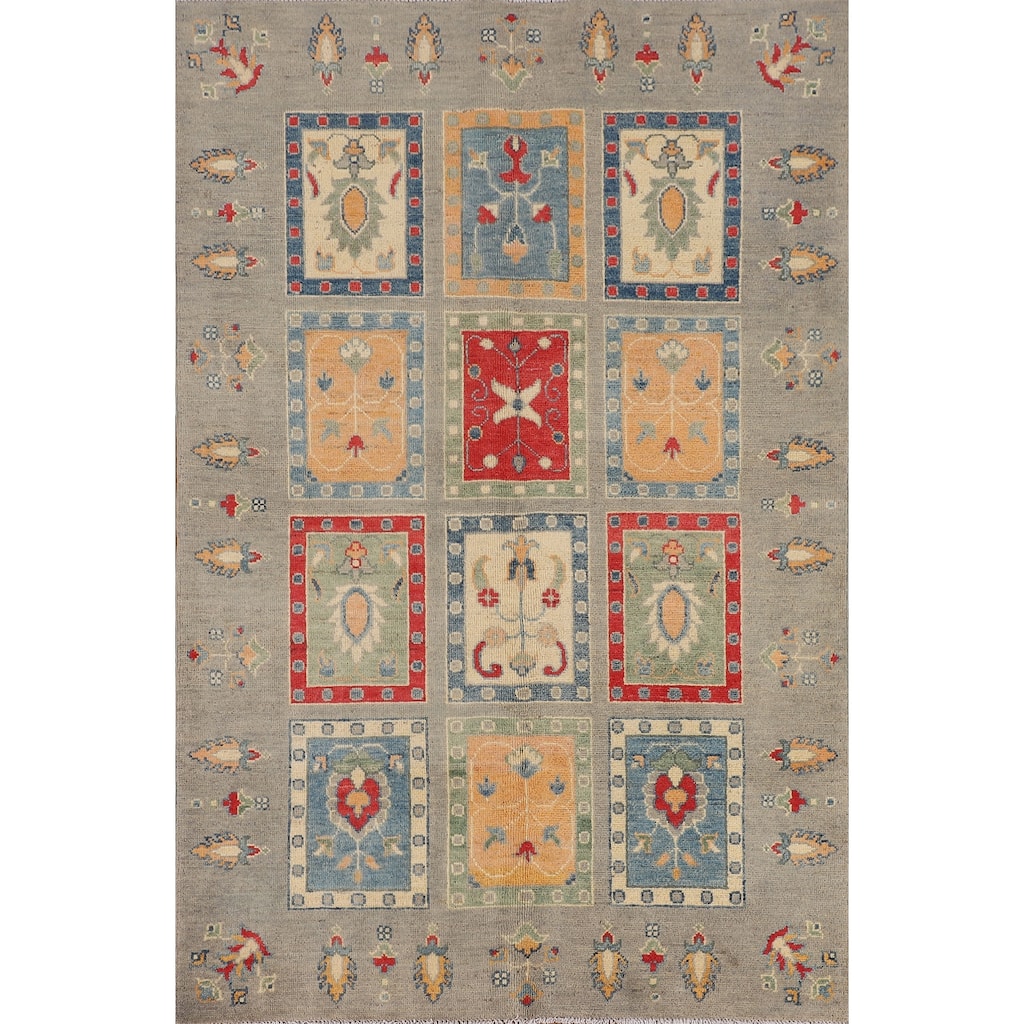 Garden Design Kazak Area Rug Hand-Knotted Wool Carpet - 4'0" x 6'1"