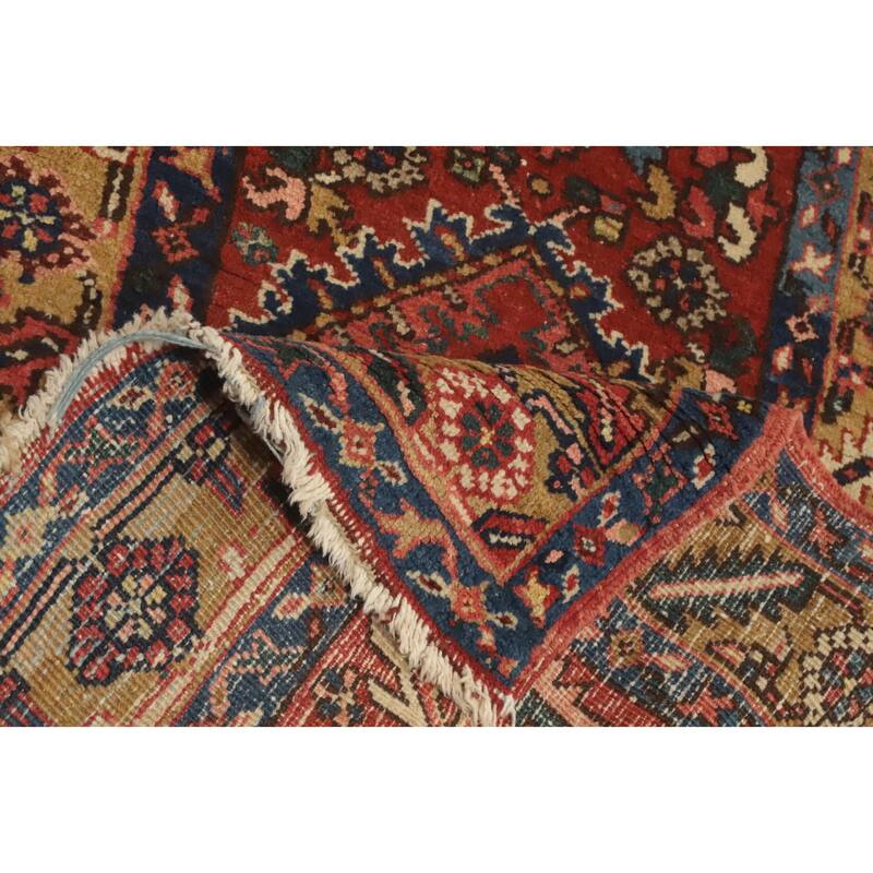 Hand Knotted Oriental 100% Wool Carpet Traditional Geometric Oranges & Rust Heriz (serapi) Runner Rug - 10' 5'' X 2' 11''