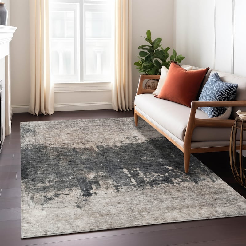 Machine Washable Indoor/ Outdoor Abstract Contemporary Chantille Rug
