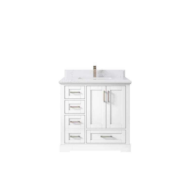 Willow Collections 36 x 22 Boston Center Sink Right Bathroom Vanity with Countertop - 1.5"Empira - White