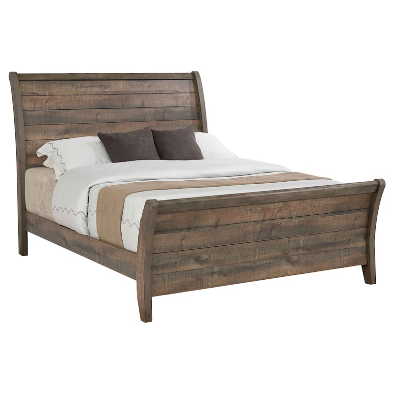 Frederick Farmhouse Wood Sleigh Bed Weathered Oak