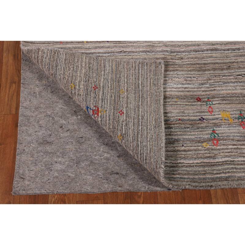 Striped Gabbeh Indian Area Rug Hand-Knotted Wool Carpet - 4'11" X 8'1"