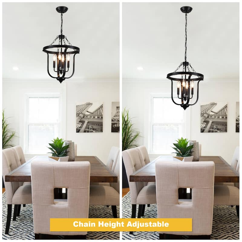 4-Light Candle Accents Rustic Cage Chandelier for Dining Room Kitchen Island