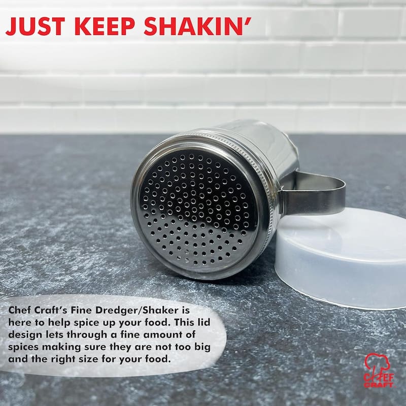 Chef Craft Stainless Steel Fine Dredge Shaker with Small Holes and Lid