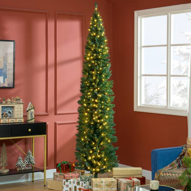 Pre-Lit Pencil Christmas Tree with Warm White LED Lights - 7.9ft Artificial Tree