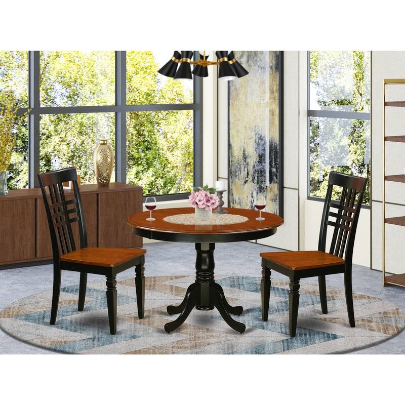 HomeStock 3-Piece Round Black and Cherry Finish Solid Wood Top Dining Table with 2 Chairs