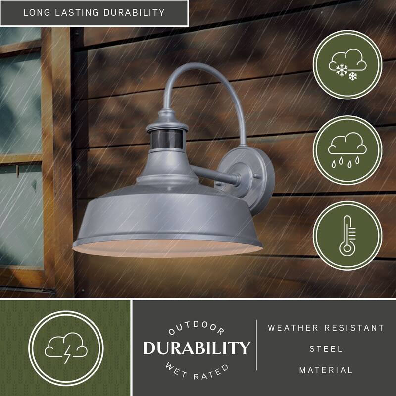 Dorado Silver Motion Sensor Dusk to Dawn Farmhouse Barn Dark Sky Outdoor Wall Light - 12-in W x 12.25-in H x 13.5-in D