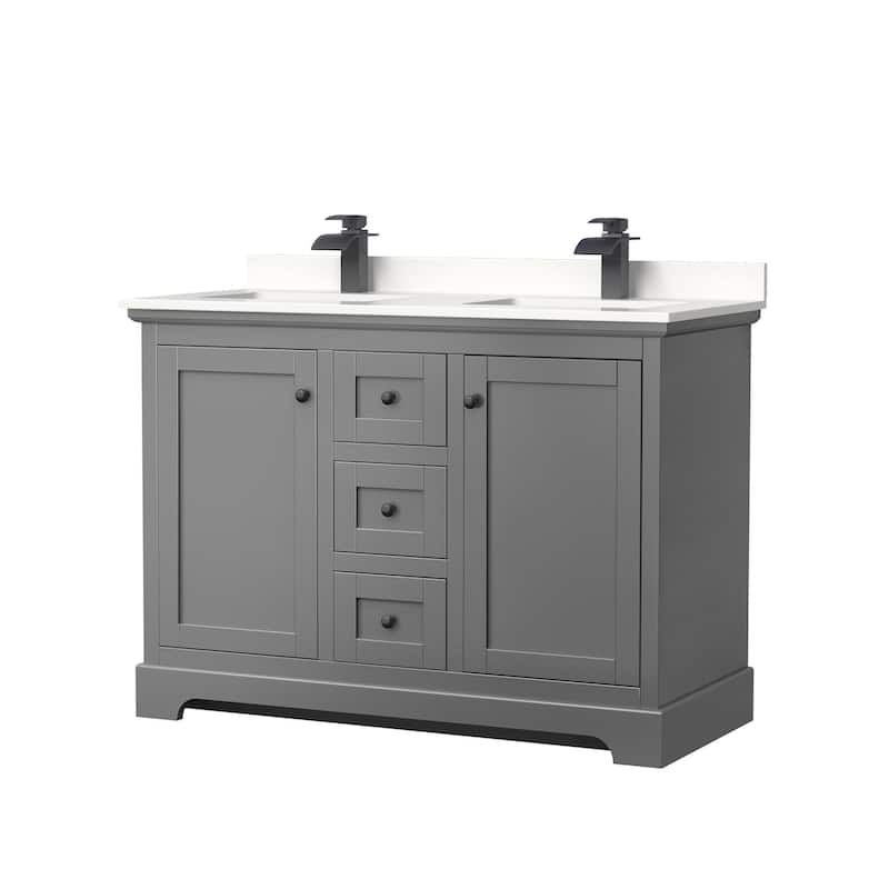 Wyndham Collection WCV232348D-QTZ-UNSMXX Avery 48" Free Standing - Dark Gray / White Quartz Top / Matte Black