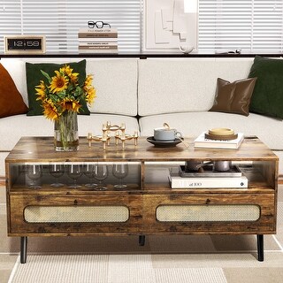 Biwave Coffee Table, Mid Century Modern Coffee Table with 2 Open ...