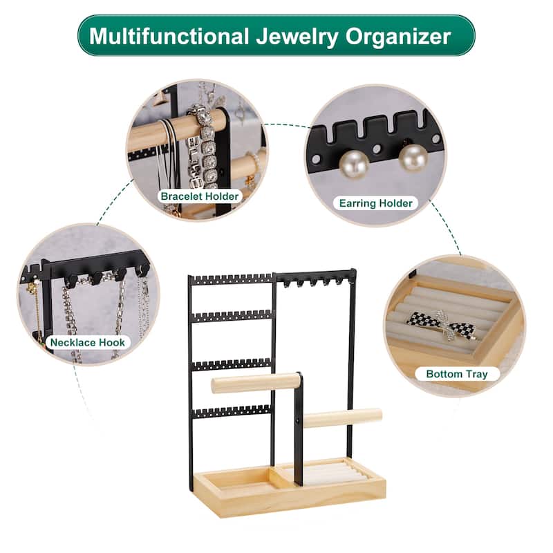 Jewelry Stand Holder, 4 Tier Metal Necklace Display Organizer Tower - Black