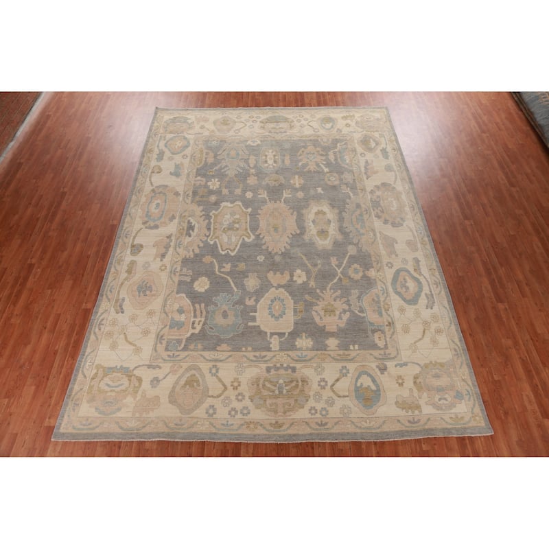 Hand Knotted Oriental 100% Wool Carpet Transitional All-Over Greys & Charcoal Oushak Area Rug - 13' 10'' X 10' 2''