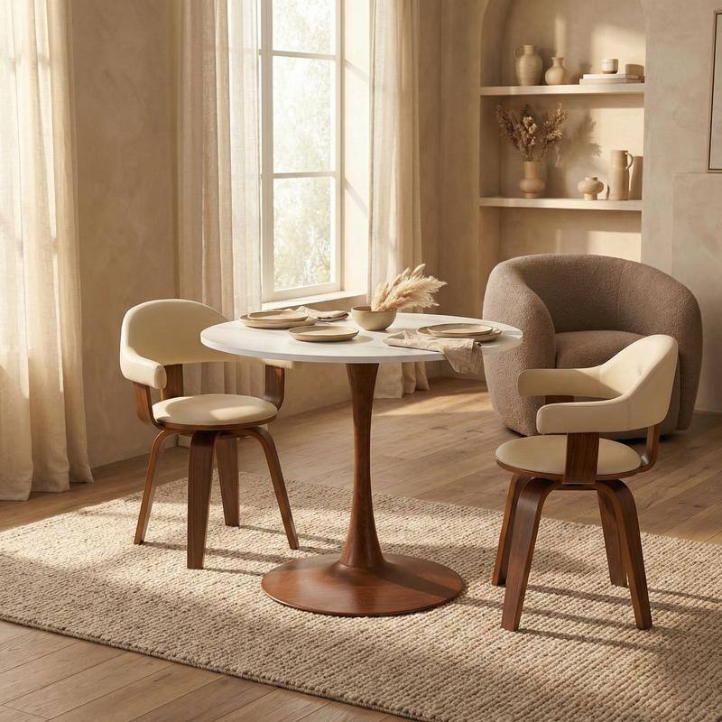 Bristol Modern 31" Round Sintered Stone Dining Table with Pedestal Base - Minimalist Scratch-Resistant Kitchen Table