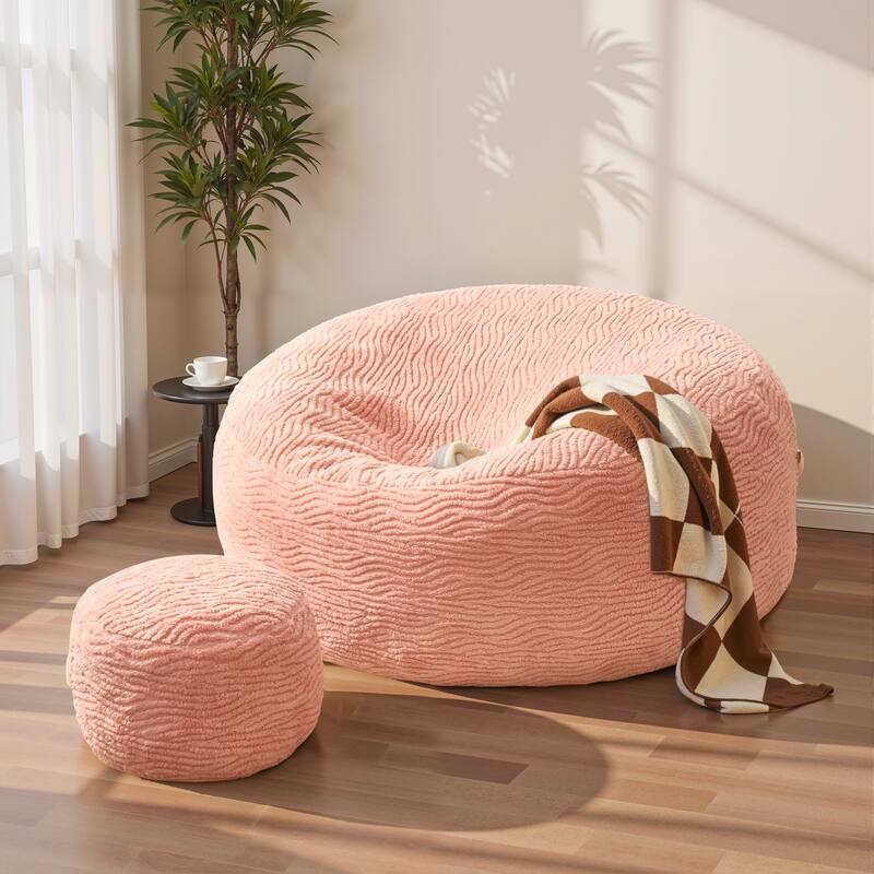 OVIOS Plush Wrapped Lounger Sofa With Ottoman - Pink
