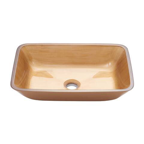 Gold Glass Rectangular Vessel Bathroom Sink without Faucet