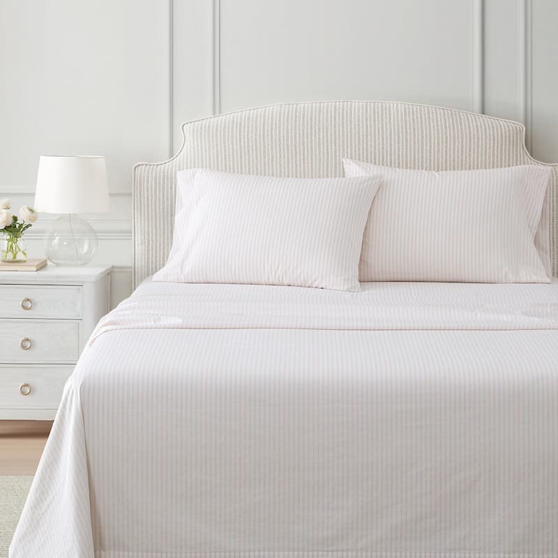 Martha Stewart Printed Cotton Percale Sheet Set - Ticking Stripe Pink - Twin