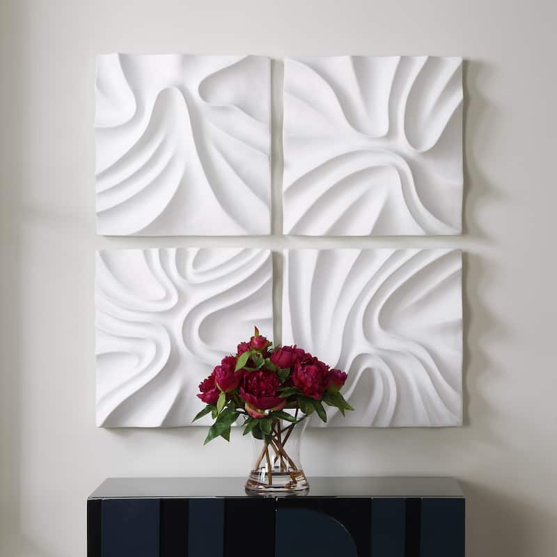 Uttermost Snowdrift Scultped White Wall Decor, Set of 4 - 15.25"H x 15.25"W x 3"D
