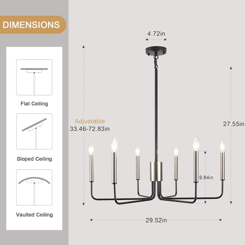 Modern 6-Light Simple Candle Chandelier for Kitchen Island, Living Room, Bedroom, Foyer