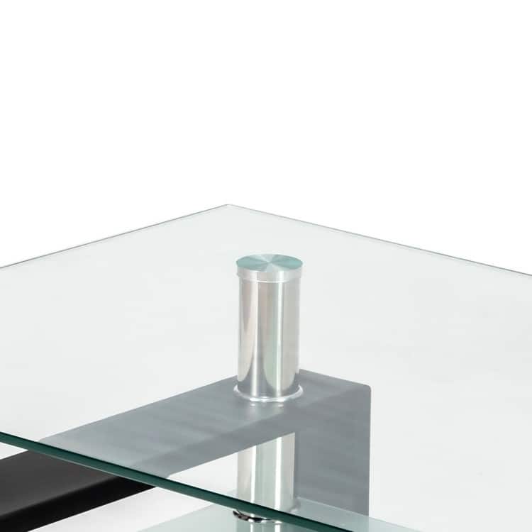 Modern 2 Tier Glass Coffee Table with Black Metal Legs - 39 inches L x 23.5 inches W x 17.5 inches H