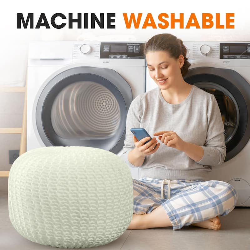 Cheer Collection Decorative 18-inch Chunky Hand-knit Pouf Ottoman