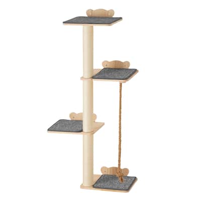 Natural Pine Cat Wall Shelf Set with Rope, Boards & Climbing Posts