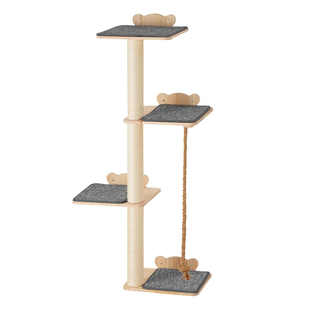 Natural Pine Cat Wall Shelf Set with Rope, Boards & Climbing Posts