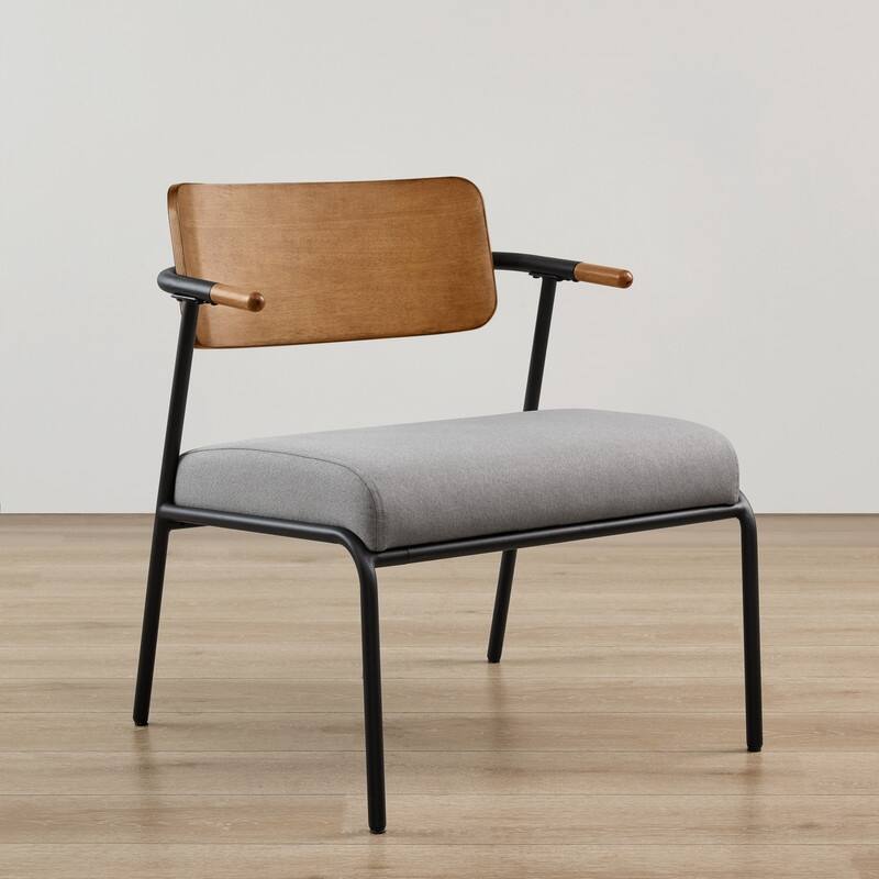 Cassie Upholstered Accent Chair with Metal Frame&Wood Back - Single - Light Grey-Fabric