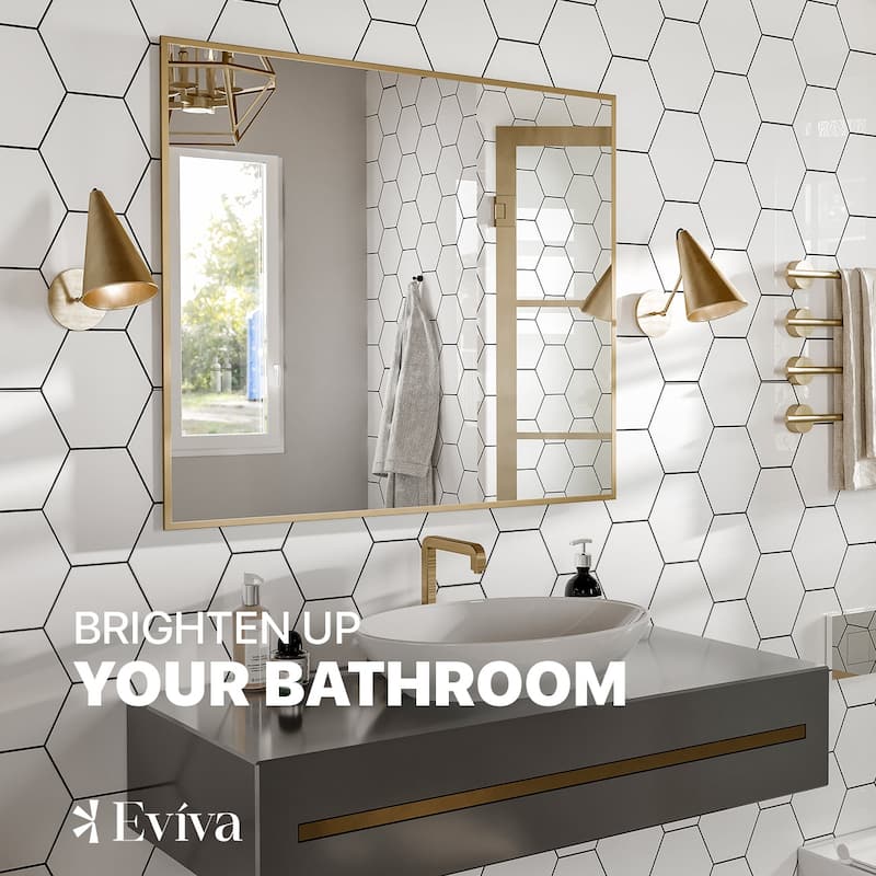 Eviva Gold 36" x 30" Rectangular Gold Metal Framed Mirror