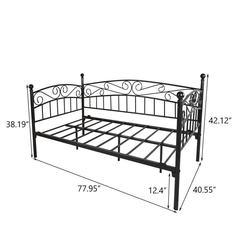 Twin Size Metal Daybed with Headboard and Multifunctional Mattress Foundation