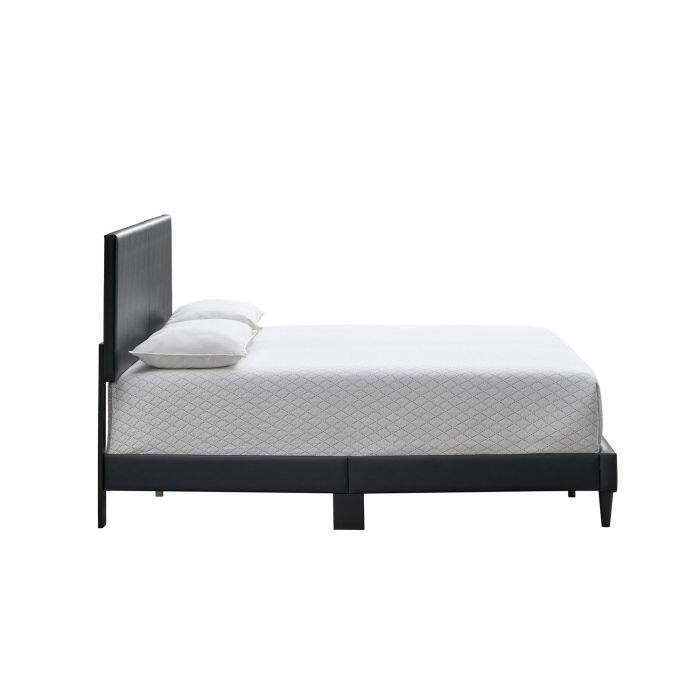 Black Faux Leather King Bed with Adjustable Headboard