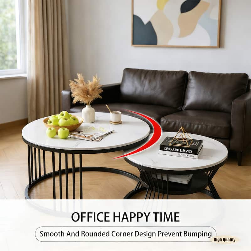 Round Modern Portable Nesting Dining Table Coffee Table (Set of 2)