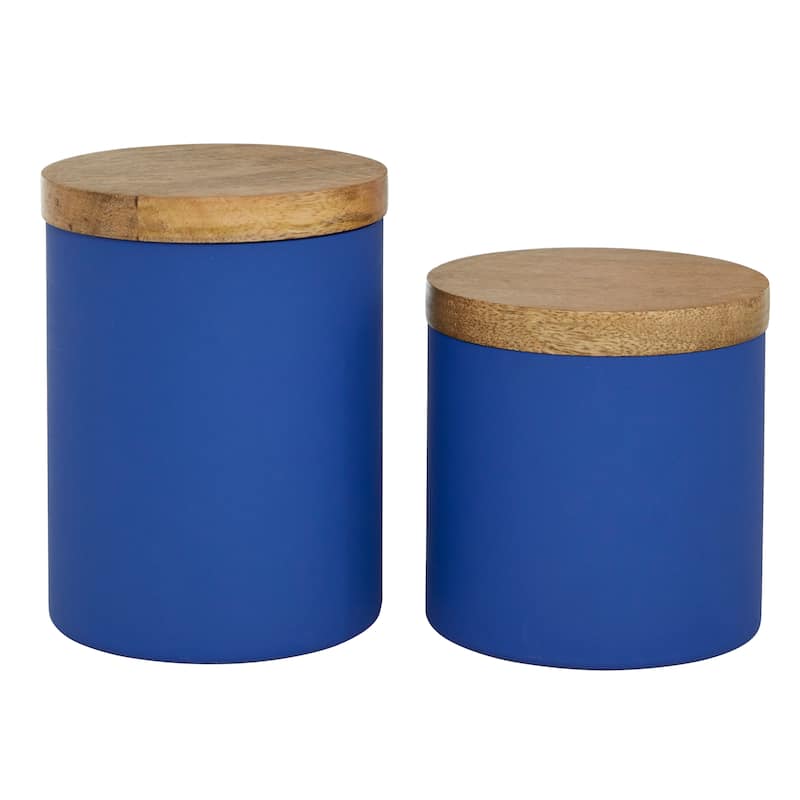 Multi Colored Wood Ombre Living Room Decorative Jars with Wood Lid (Set of 2) - S/2 5.25", 7"H