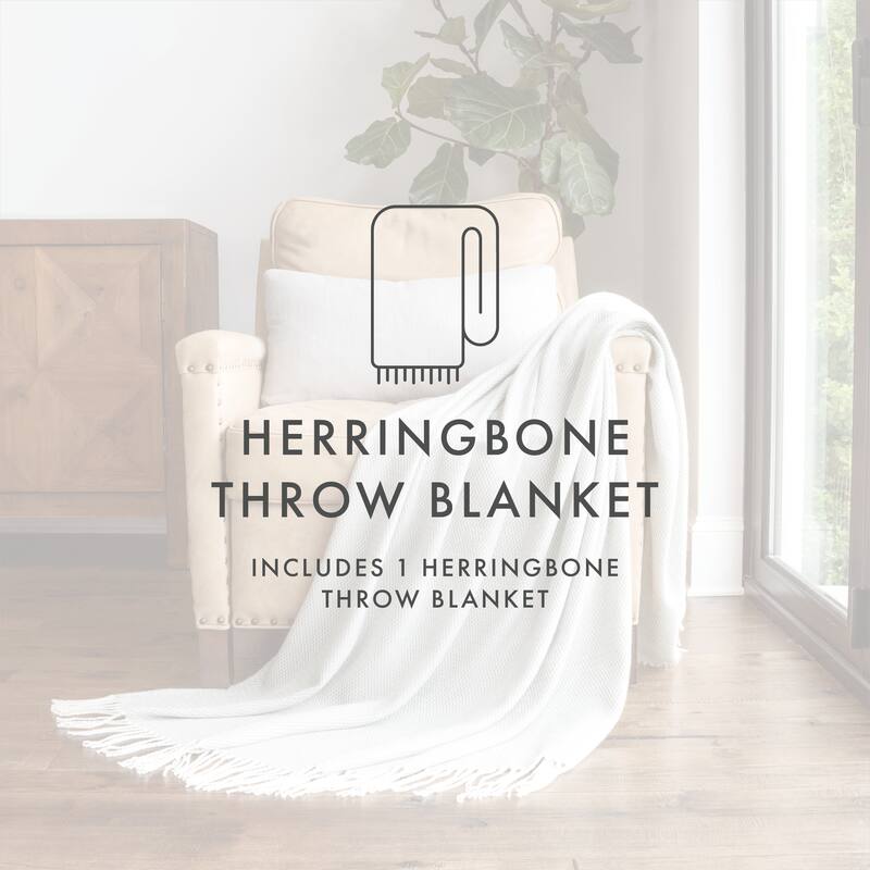Becky Cameron Throw Blanket Herringbone with Fringed Edges